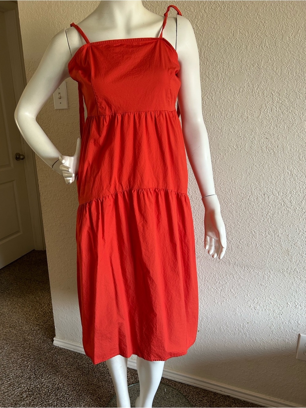 Red Tiered Spaghetti Strap Midi Dress size M